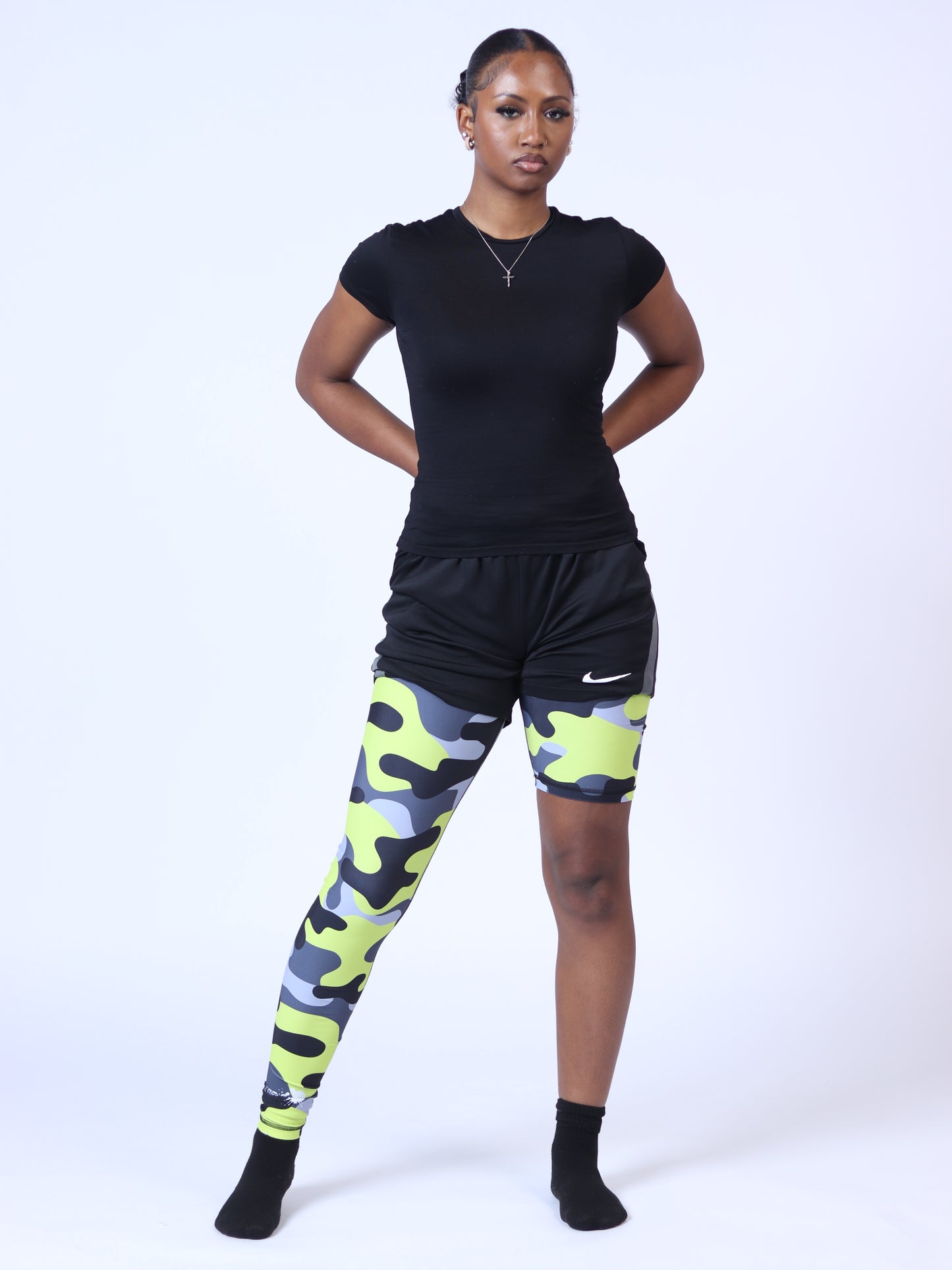 Adult Green Camo One-Leg Compression Pants