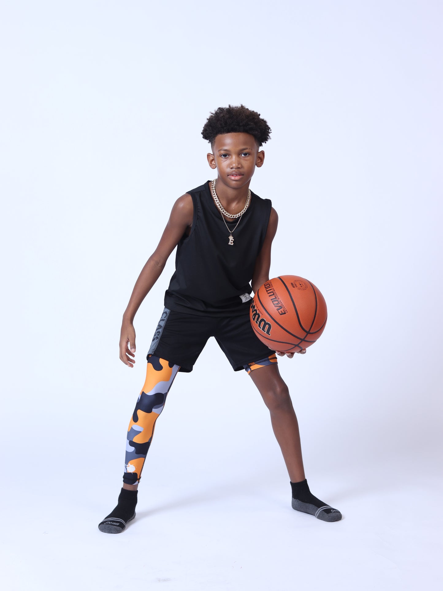 Youth Orange Camo One-Leg Compression Pants