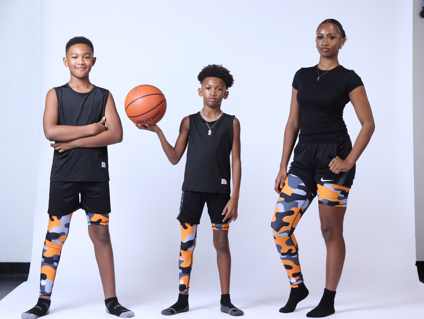 Youth Orange Camo One-Leg Compression Pants
