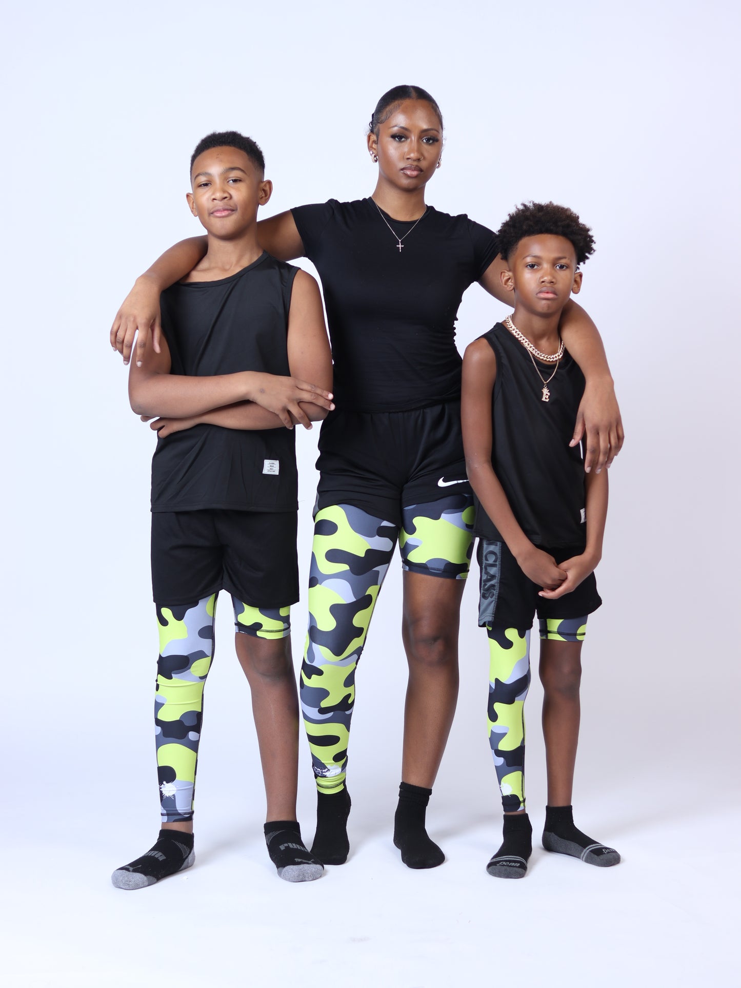 Youth Green Camo One-Leg Compression Pants