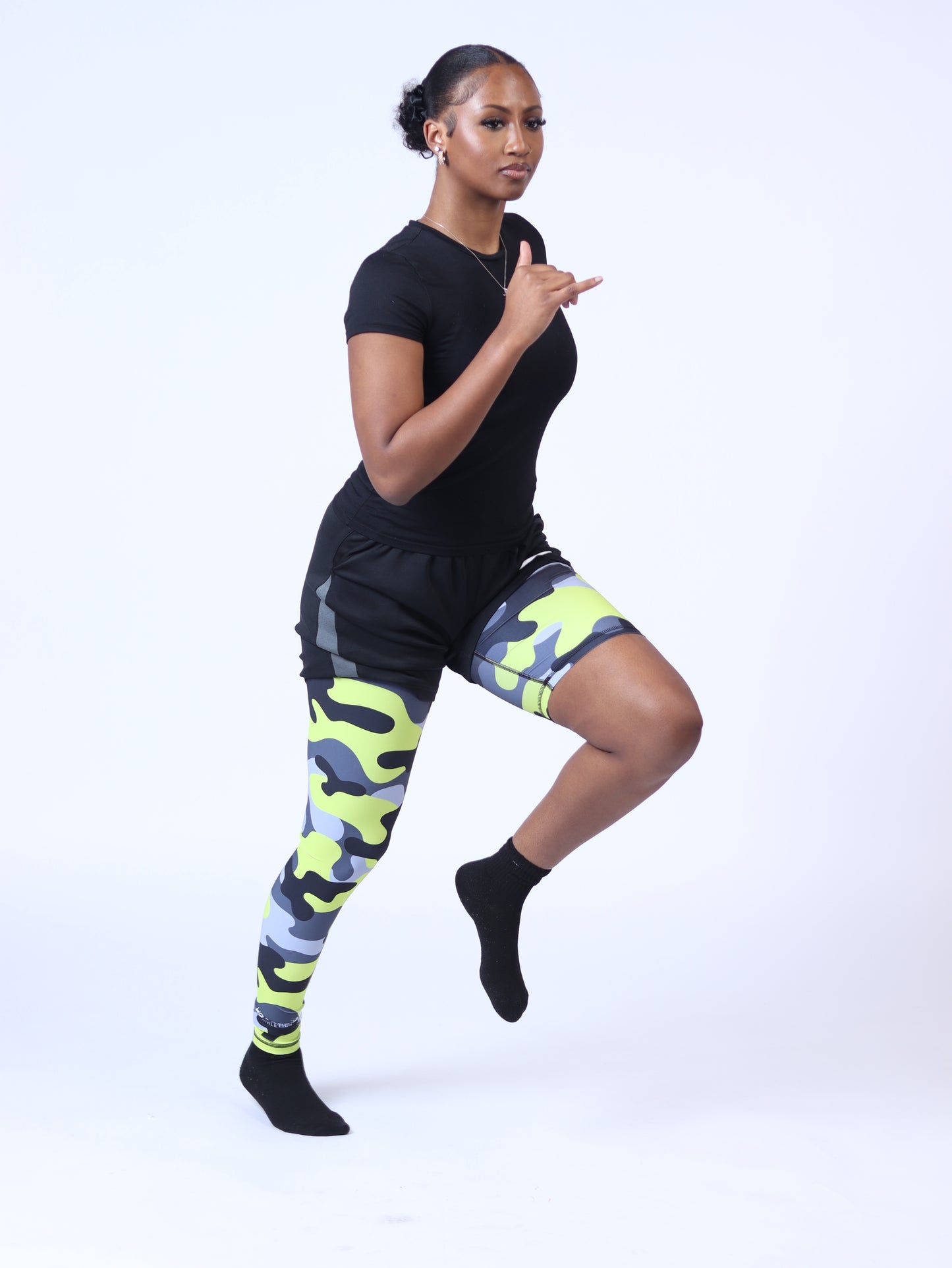 Adult Green Camo One-Leg Compression Pants