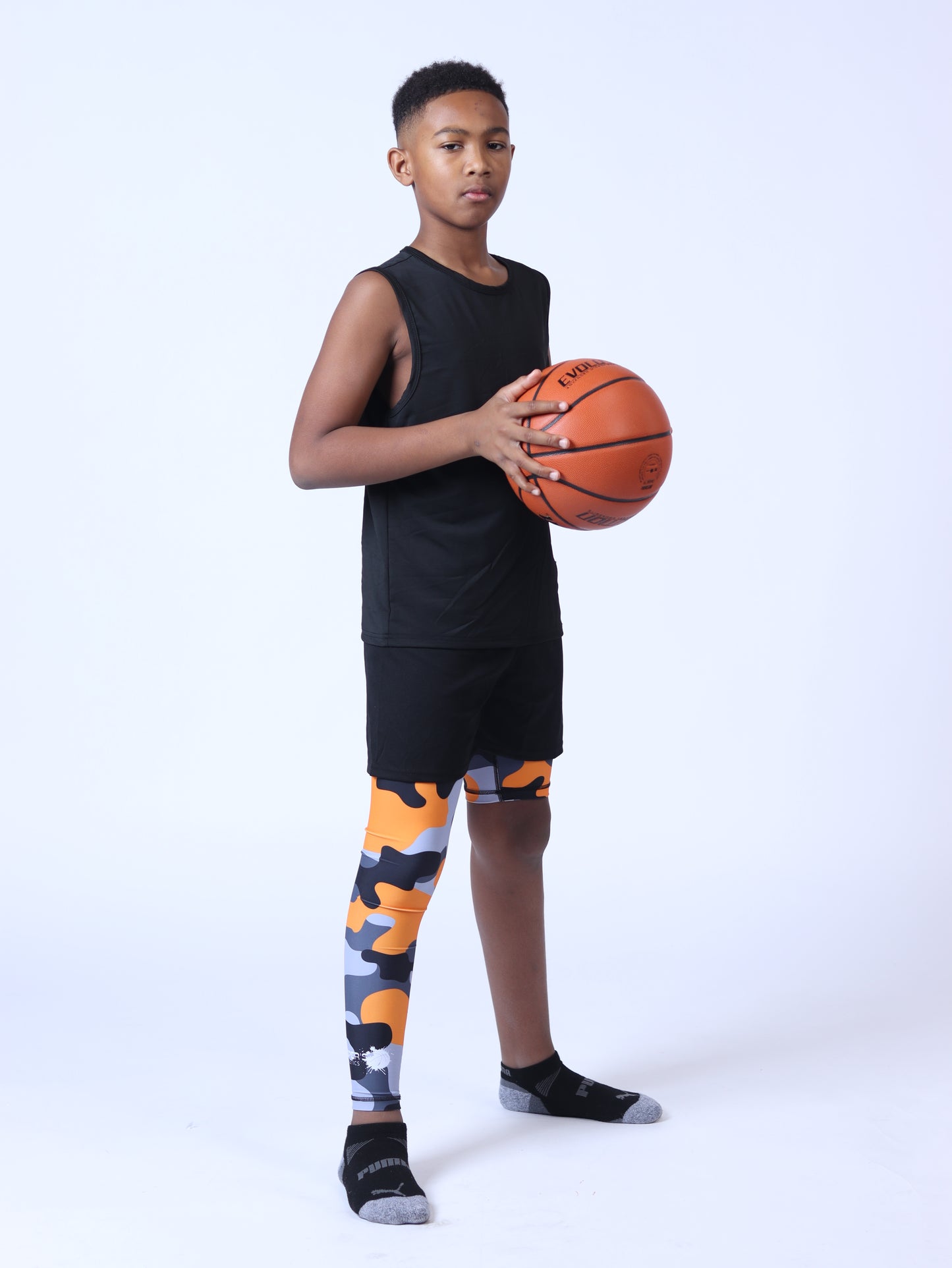 Youth Orange Camo One-Leg Compression Pants