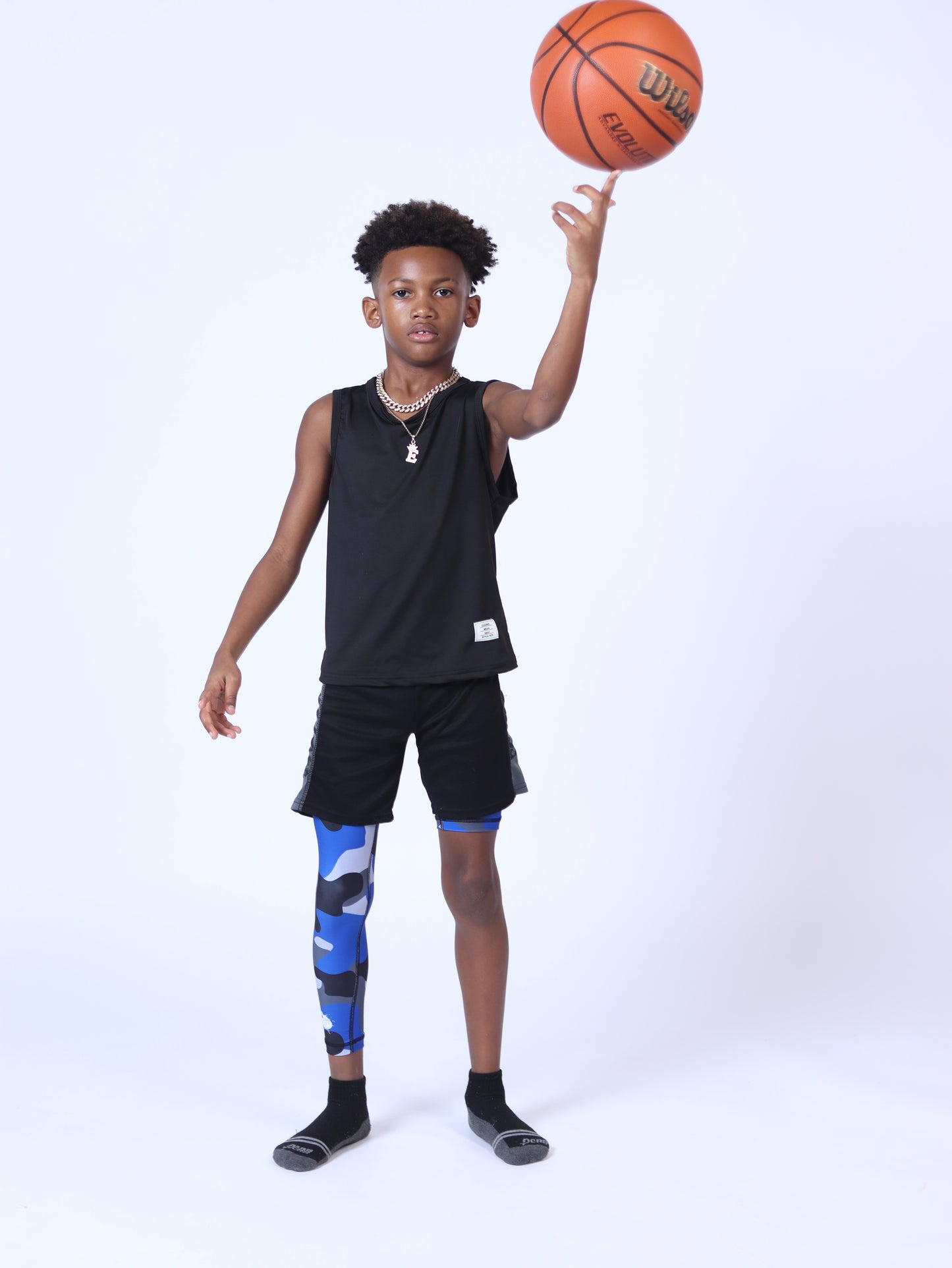 Youth Blue Camo One-Leg Compression Pants
