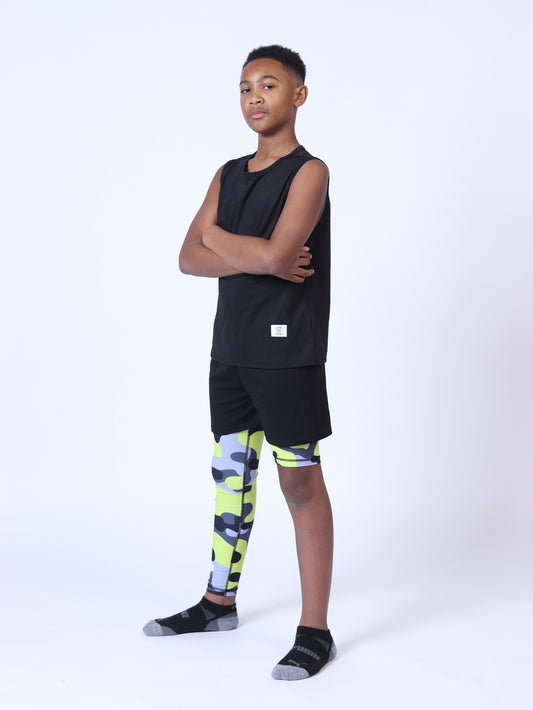 Youth Green Camo One-Leg Compression Pants