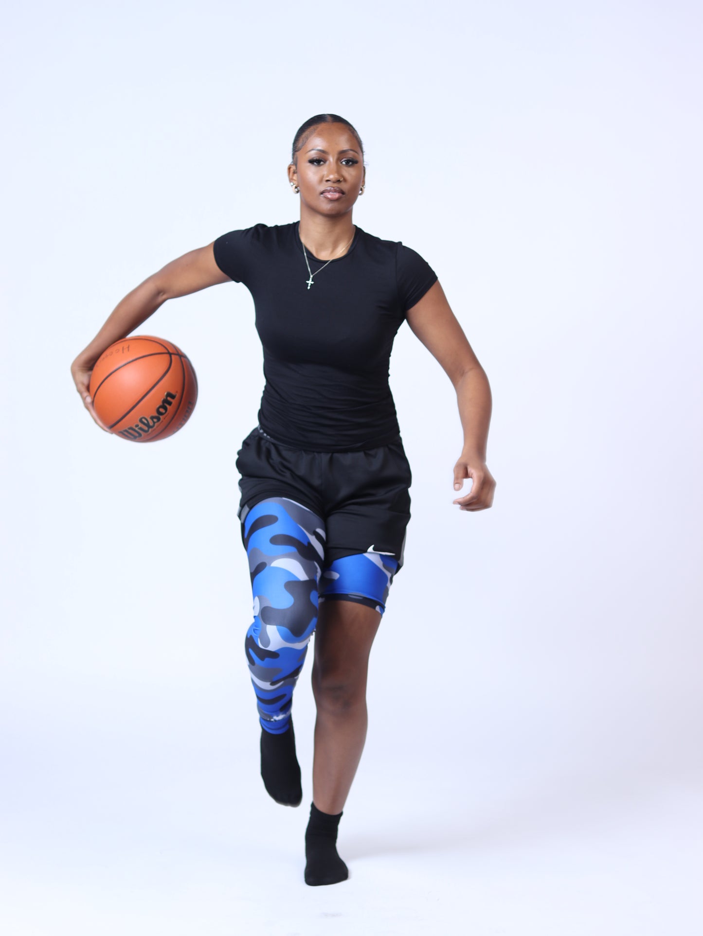 Adult Blue Camo One-Leg Compression Pants