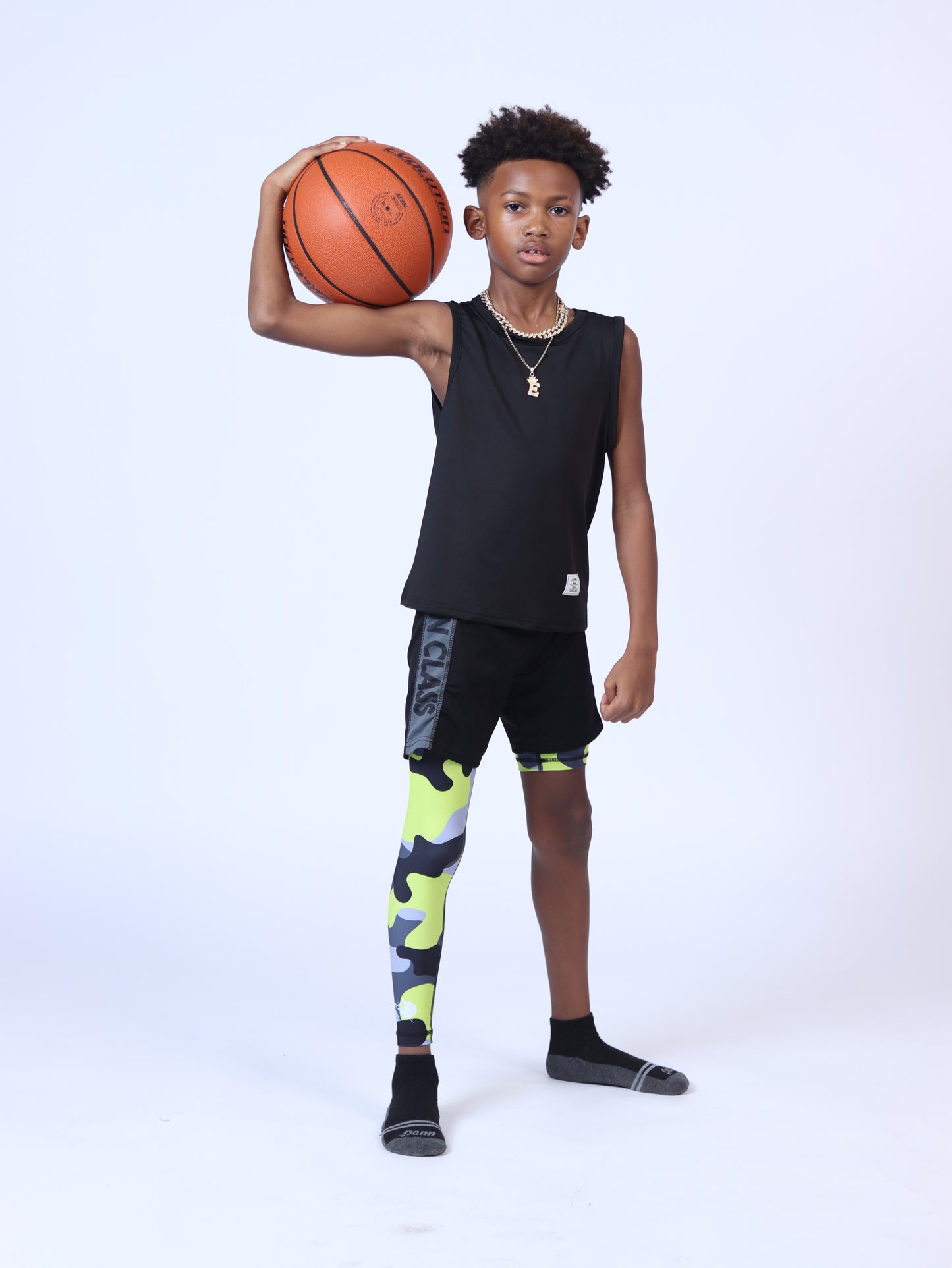 Youth Green Camo One-Leg Compression Pants