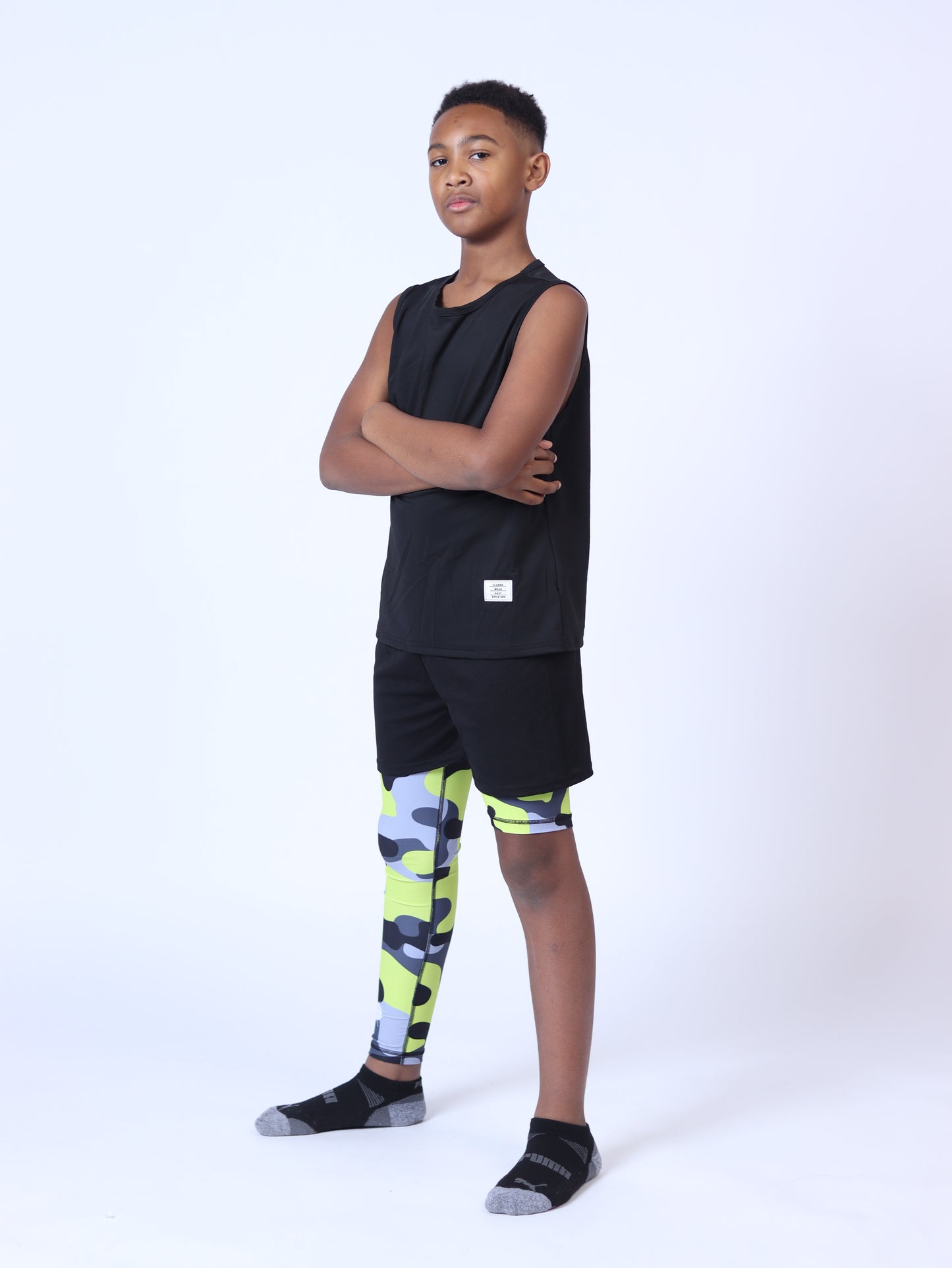 Youth Green Camo One-Leg Compression Pants